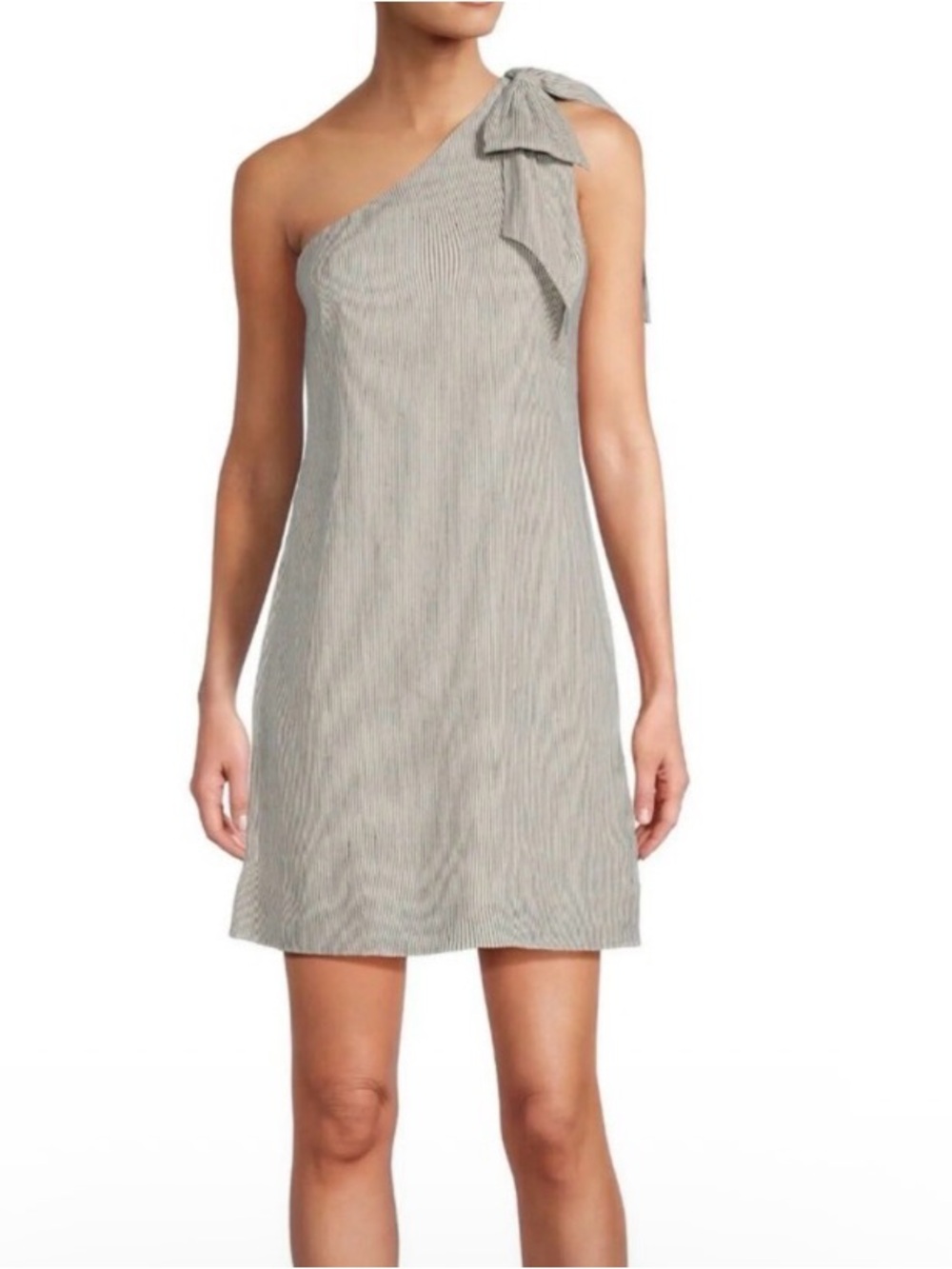Antonio Melani One Shoulder Linen Blend Mini Dress Blue White Stripe Size 6